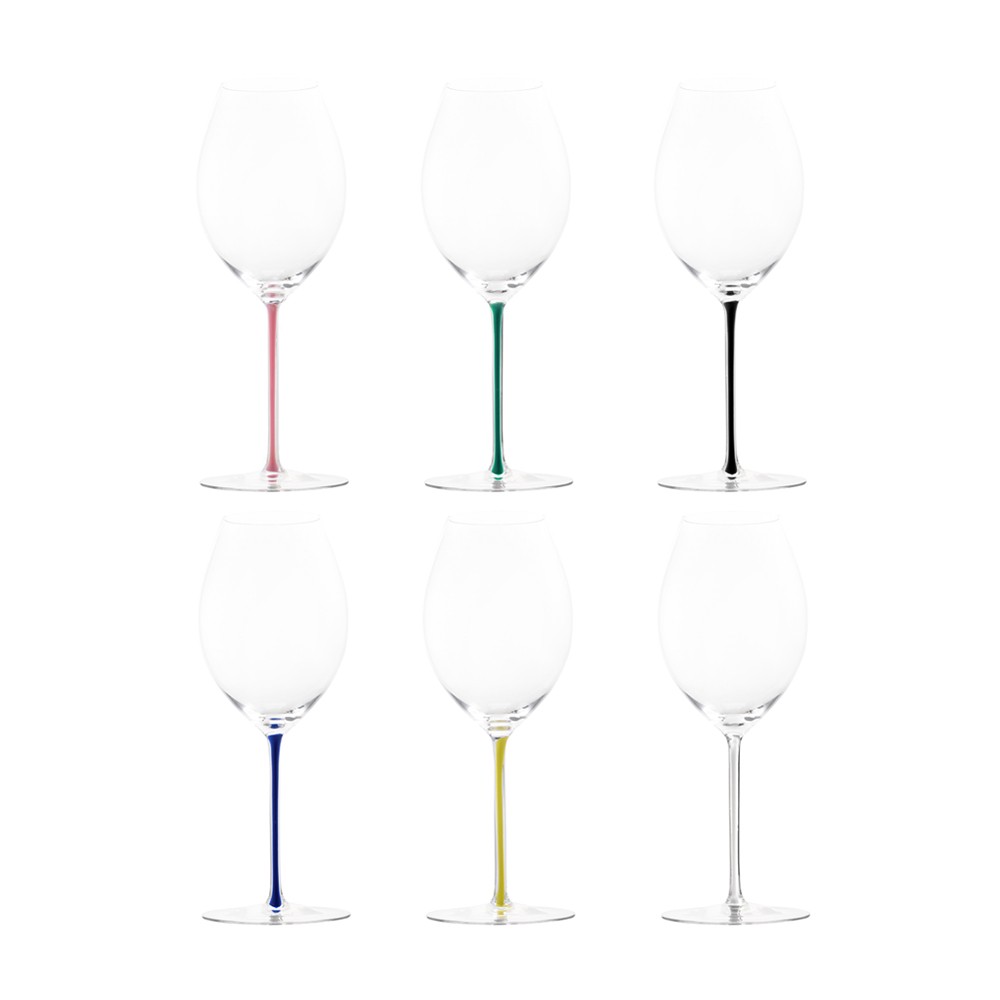 RIEDEL - Set di 6 Bicchieri da Vino Rosso con Stelo Colorato